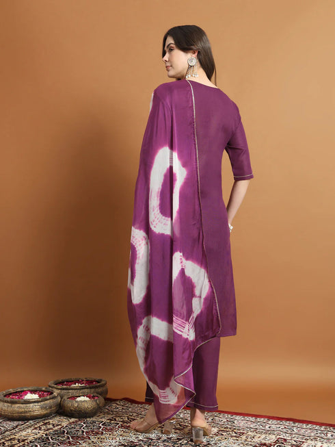 Purple Cotton Blend Pant Suit 190060 Back View